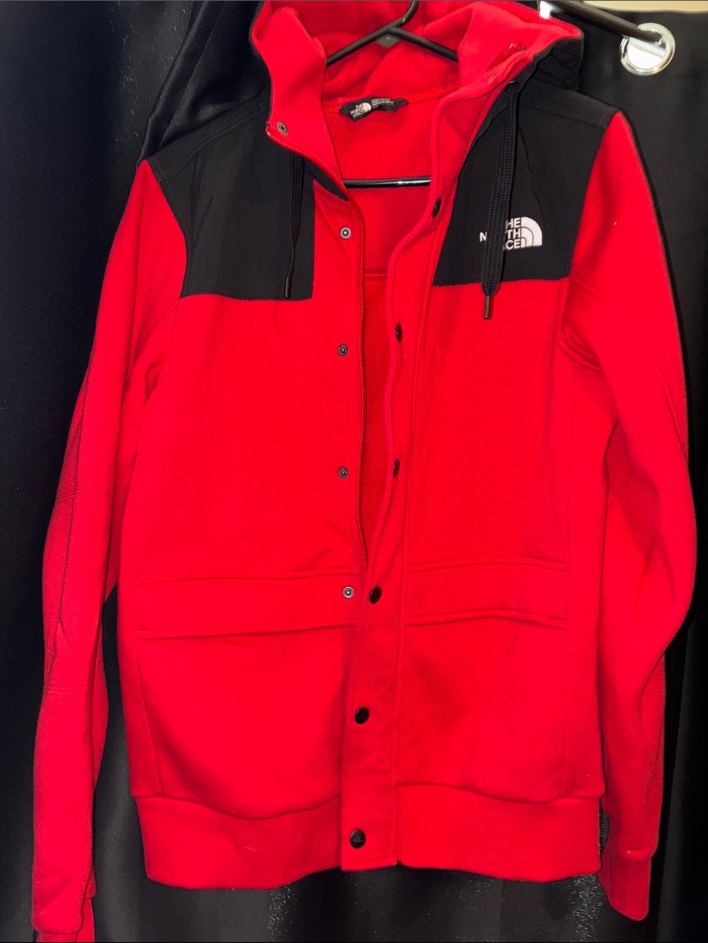 NWTG The North Face Men's Red Hooded Performance Jacket with Black Shoulders